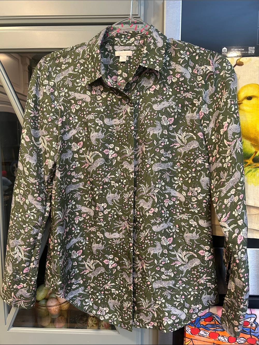 J. Crew Collections Silk Forest Toile Green Floral Blouse 00